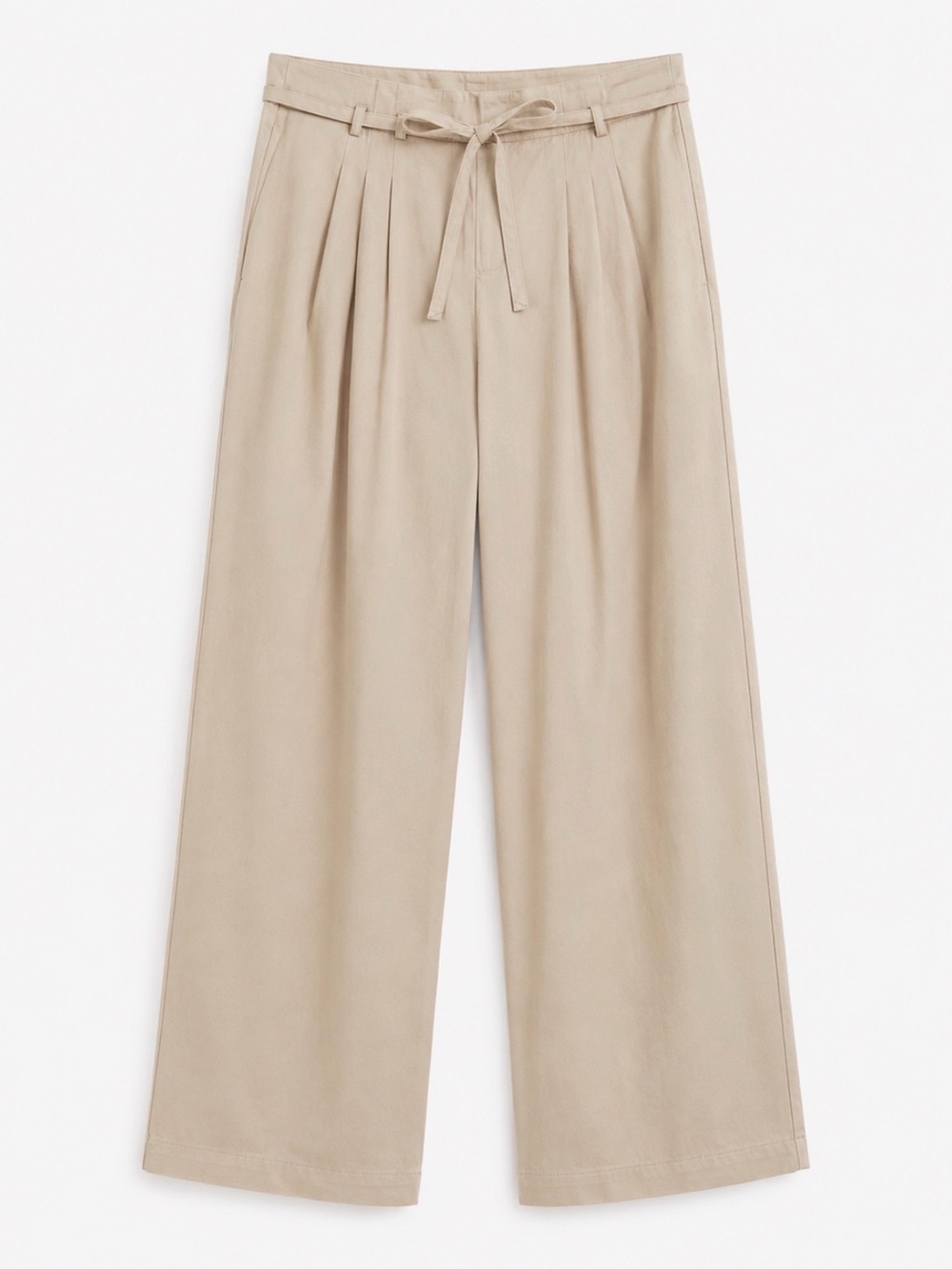 Wide-Leg Tie-Waist Pants in Beige